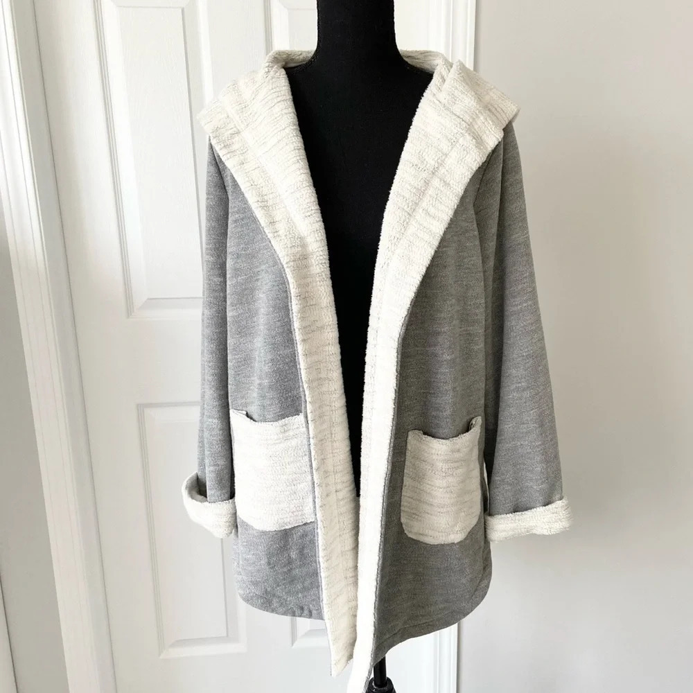 Doe & Rae Fleece Lined  Hooded Open Front Coat